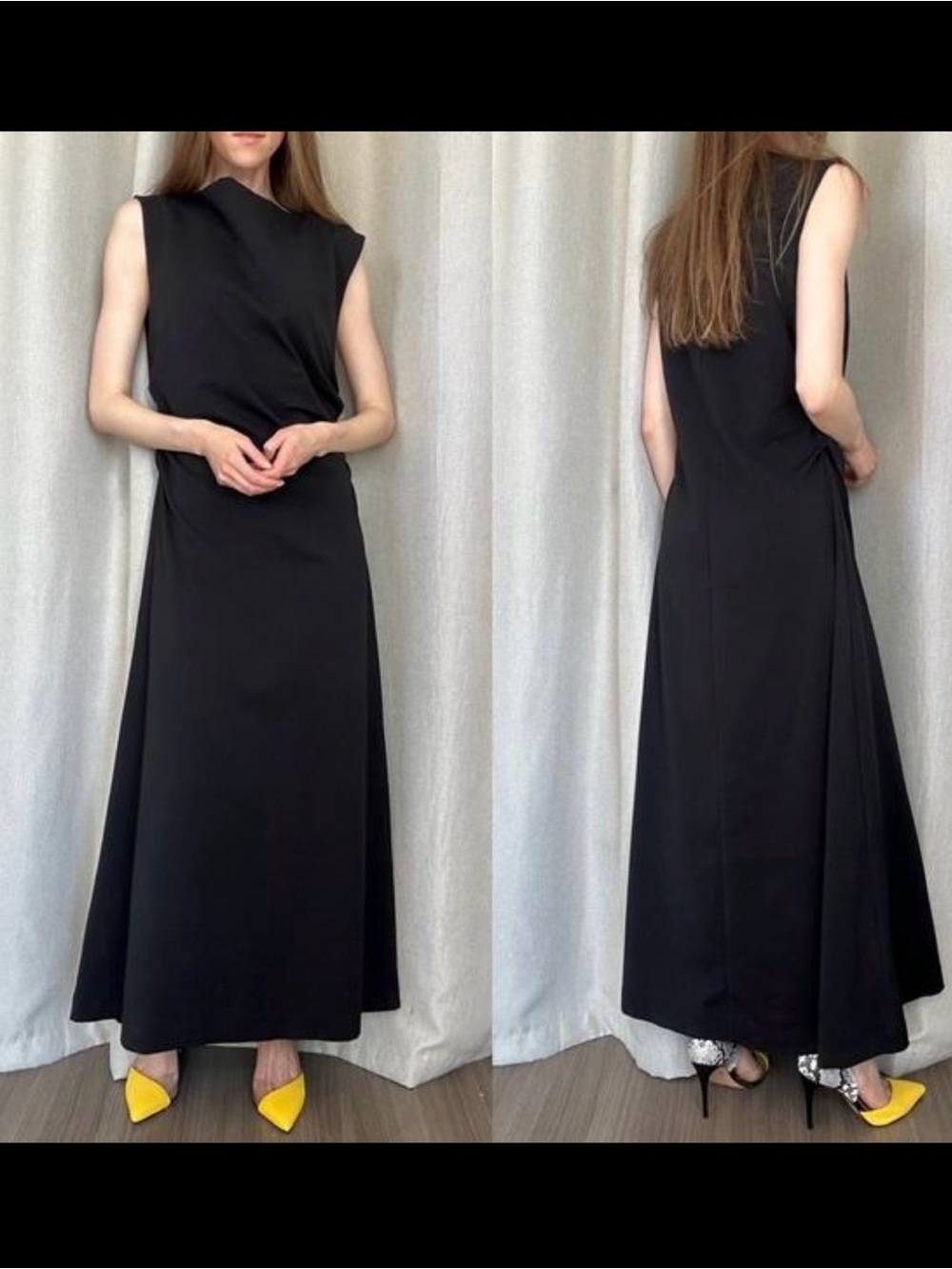 COS Black Sleeveless Maxi Dress w/ side ruching and mock neck